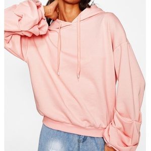 Drop Shoulder Gathered Sleeve Hoodie